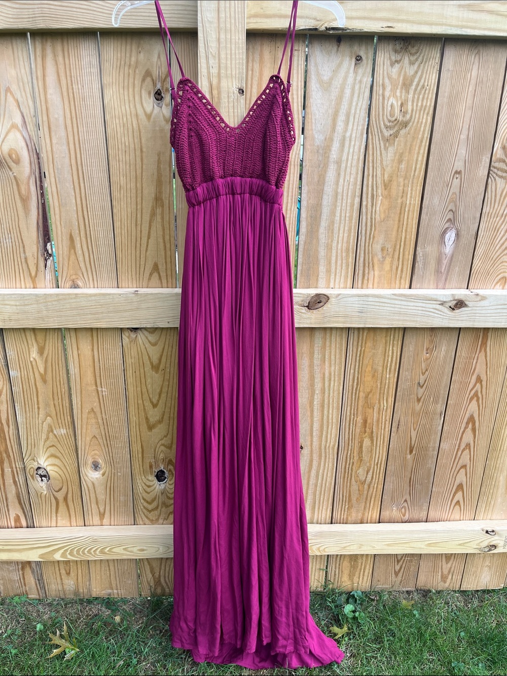 Windsor Magenta Crochet-Bodice Spaghetti Strap Maxi Dress